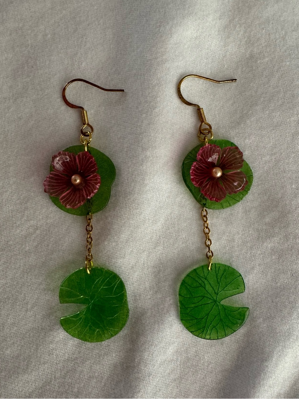 Handmade Lilypad Flower Dangle Earrings